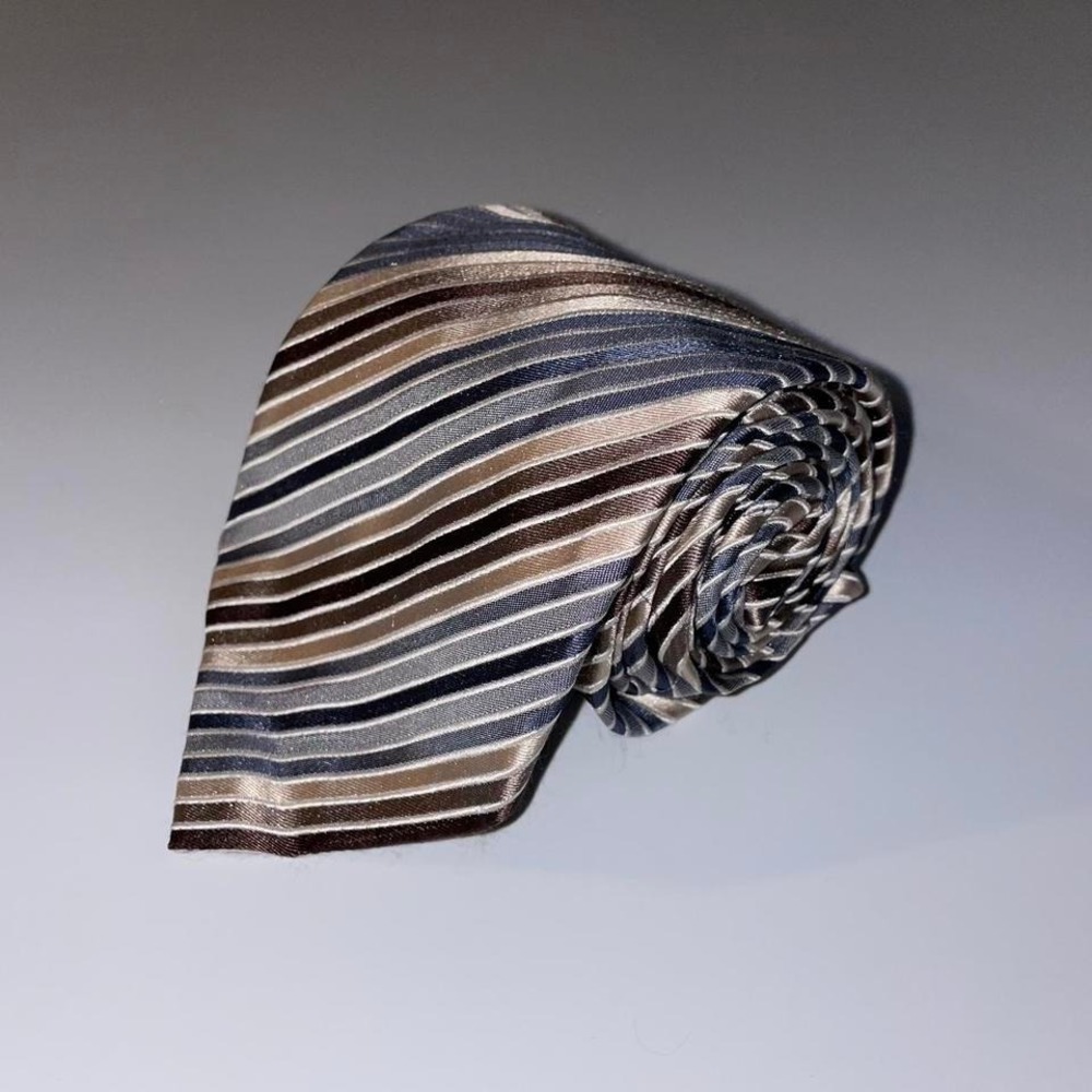 Grey and brown striped‎ silk tie silkt